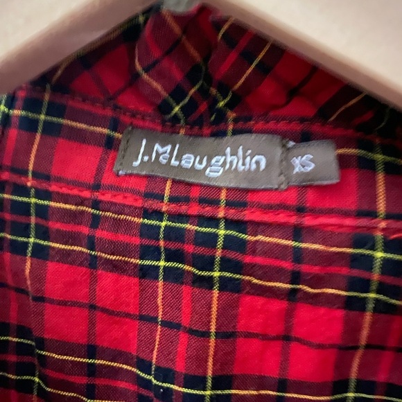 J. McLaughlin Ruffle collar Plaid red XS Blouse button down Christmas - Picture 2 of 8